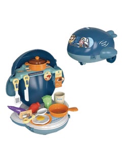 Swift 2 in 1 Airplane Design Kitchen Toy with Pretend Cooking Food Play Dinnerware Set Safe Cute Children Girl Toy Gift Fun Game Toy Kitchen Blue  - Image 1