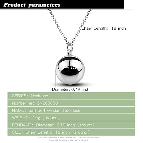 Dankadi 925 Sterling Silver Harmony Ball Necklace Brilliant Chime Bola 20MM Pendant Choker 18" 20" 22" 24" 26" Beads & O-Chain Women Jewelry Gifts For Pet Cats & Dogs (O-chain, 20 inch) - Image 4