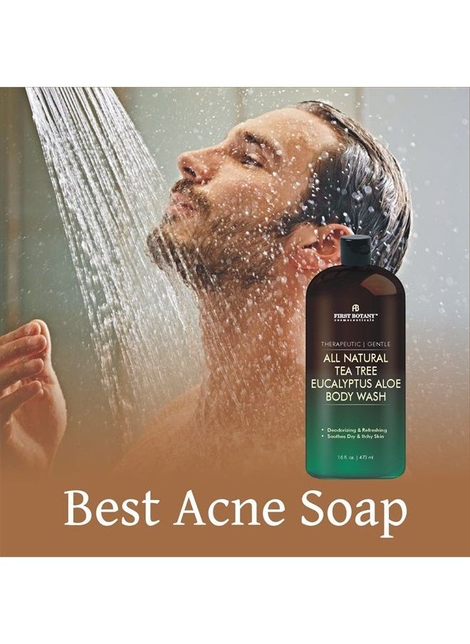 First Botany - ALL Natural Tea Tree Body Wash - Fights Body Odor, Athlete's Foot, Jock Itch, Nail Issues, Dandruff, Acne, Eczema, Shower Gel for Women & Men, Eucalyptus Aloe Skin Cleanser / body soap-16 fl oz - Image 1