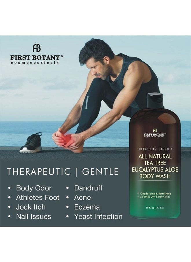 First Botany - ALL Natural Tea Tree Body Wash - Fights Body Odor, Athlete's Foot, Jock Itch, Nail Issues, Dandruff, Acne, Eczema, Shower Gel for Women & Men, Eucalyptus Aloe Skin Cleanser / body soap-16 fl oz - Image 1