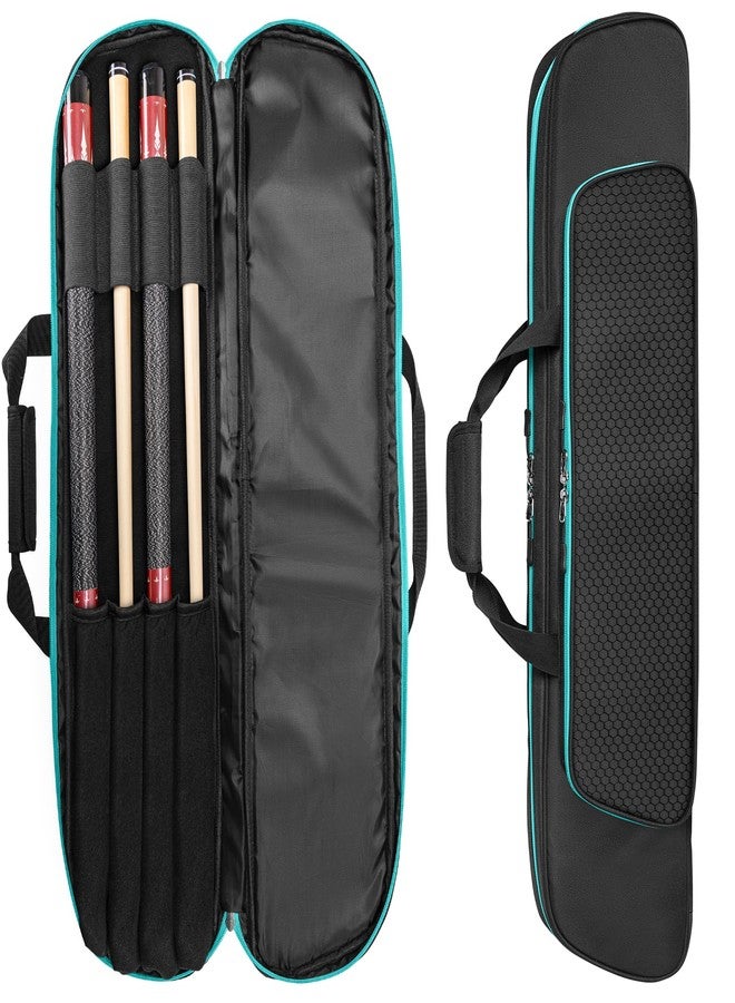 GOBUROS 2x2 Pool Cue Case Holds 2 Butts and 2 Shafts, Soft Pool Stick Holder Case with Front Accessories Pocket, Billiard Cue Carrying Cases with Shoulder Strap for Easy Carry, Black and Green - Image 1