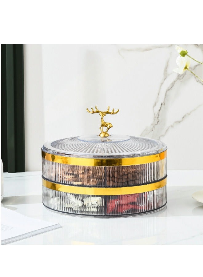 شيبشيب صينية تقديم مقسمة دائرية من طبقتين، صحن للمكسرات بـ 5 أقسام مع غطاء (شفاف) - Image 1