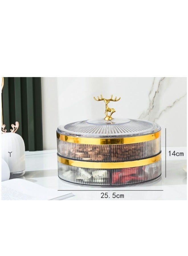 شيبشيب صينية تقديم مقسمة دائرية من طبقتين، صحن للمكسرات بـ 5 أقسام مع غطاء (شفاف) - Image 2