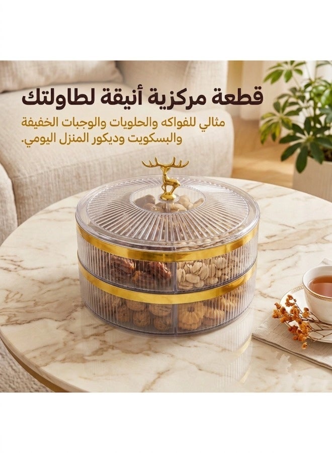 ShebSheb 2-Tier Fashion Snack Tray, Divided Candy Nut Box, 10-Inch Clear Fruit Platter with Deer Handle - Image 2