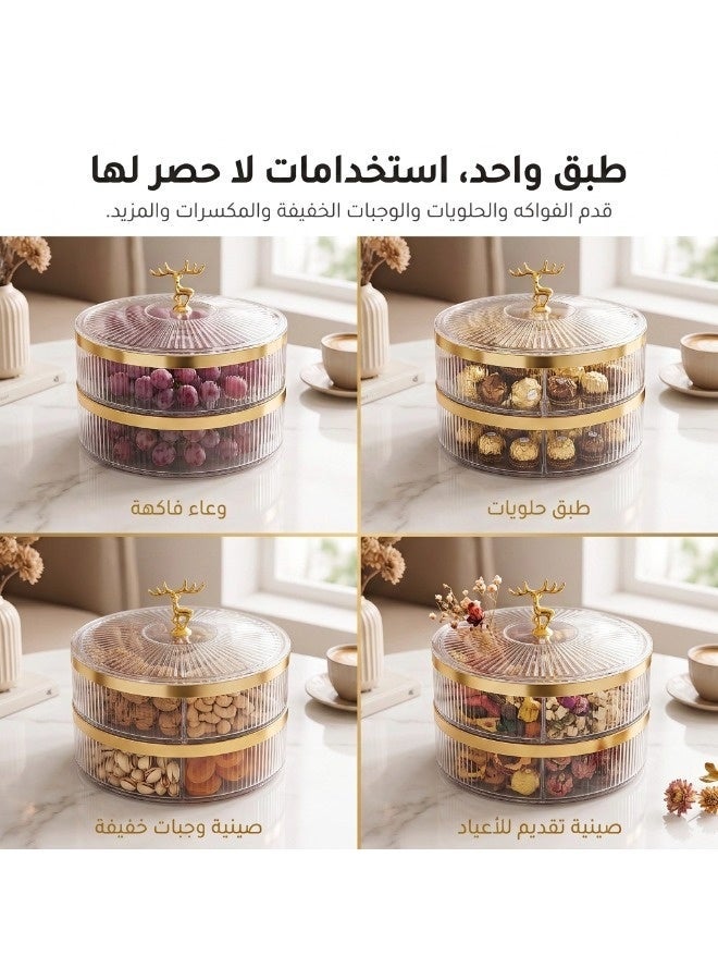 ShebSheb 2-Tier Fashion Snack Tray, Divided Candy Nut Box, 10-Inch Clear Fruit Platter with Deer Handle - Image 5