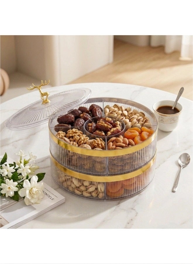 ShebSheb 2-Tier Fashion Snack Tray, Divided Candy Nut Box, 10-Inch Clear Fruit Platter with Deer Handle - Image 1