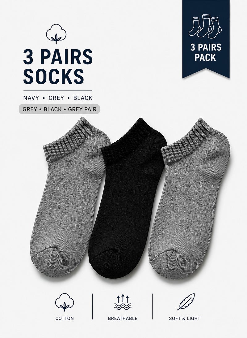 Unisex Breathable Cotton Ankle Socks Pack of 3 Soft Low Cut Sports Socks for Running Walking Training Gym and Daily Wear