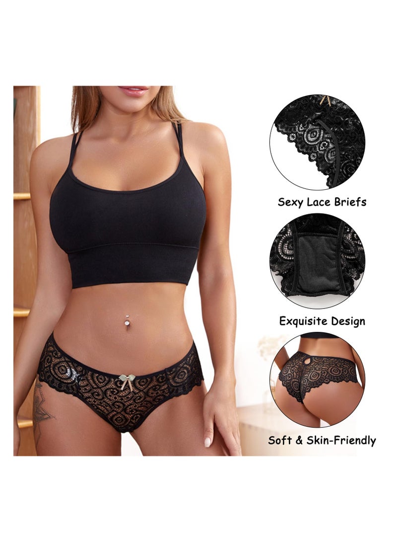 SYOSI سروال نسائي أنيق من الدانتيل - 5 قطع، بيكيني منخفض الارتفاع، ملابس داخلية سلسة مع قماش قطني، مثالي للاستخدام اليومي والمناسبات الخاصة (مقاس L، 2 أسود + أبيض + أحمر + معجون الفاصوليا) - Image 2