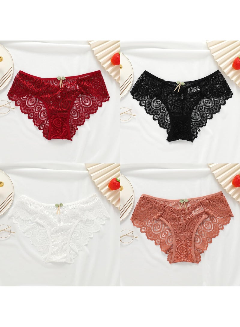 SYOSI سروال نسائي أنيق من الدانتيل - 5 قطع، بيكيني منخفض الارتفاع، ملابس داخلية سلسة مع قماش قطني، مثالي للاستخدام اليومي والمناسبات الخاصة (مقاس L، 2 أسود + أبيض + أحمر + معجون الفاصوليا) - Image 5