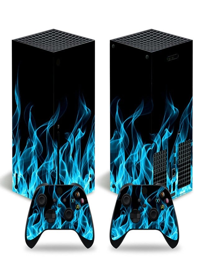 ملصقات Mcbazel لجهاز Xbox Series X، غطاء فينيل واقٍ كامل لجهاز Xbox Series X ووحدات التحكم - لهب أزرق