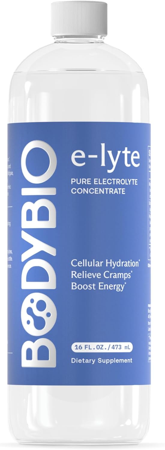 BodyBio eLyte  مركز الكتروليت سائل للترطيب النظيف طاقة تخفيف التشنجات بدون سكر بدون نكهات صناعية بدون مواد حشو صديق للكيتو - Image 1