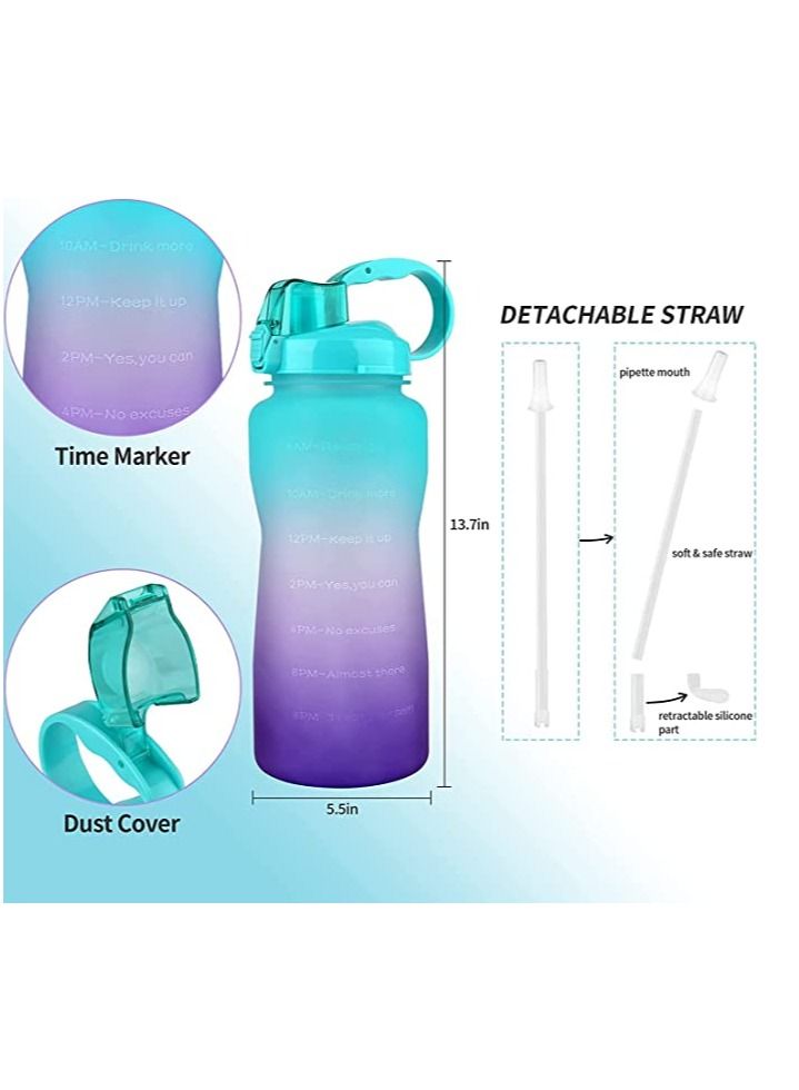 MahMir Water Bottle 2L/ Large Sports Bottle with Time Marker, BPA Free & Leakproof, Reusable Portable Fitness Sport Water Bottles for Gym &Outdoor Sports &Office (Multi Color Green)  - Image 2