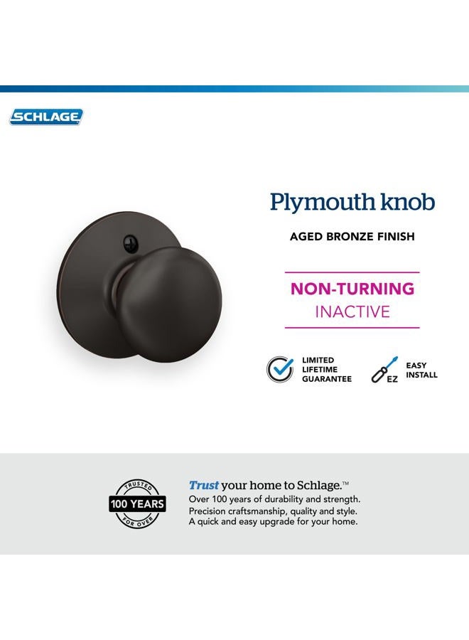 Schlage F170 PLY 716 Plymouth Door Knob, One Sided Non-Turning Dummy Door Handle, Aged Bronze - Image 2
