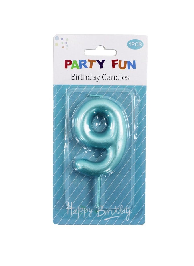 PARTY FUN Cake Topper Number Candle For Birthday 6cm - Pink & Blue Color No. 9 