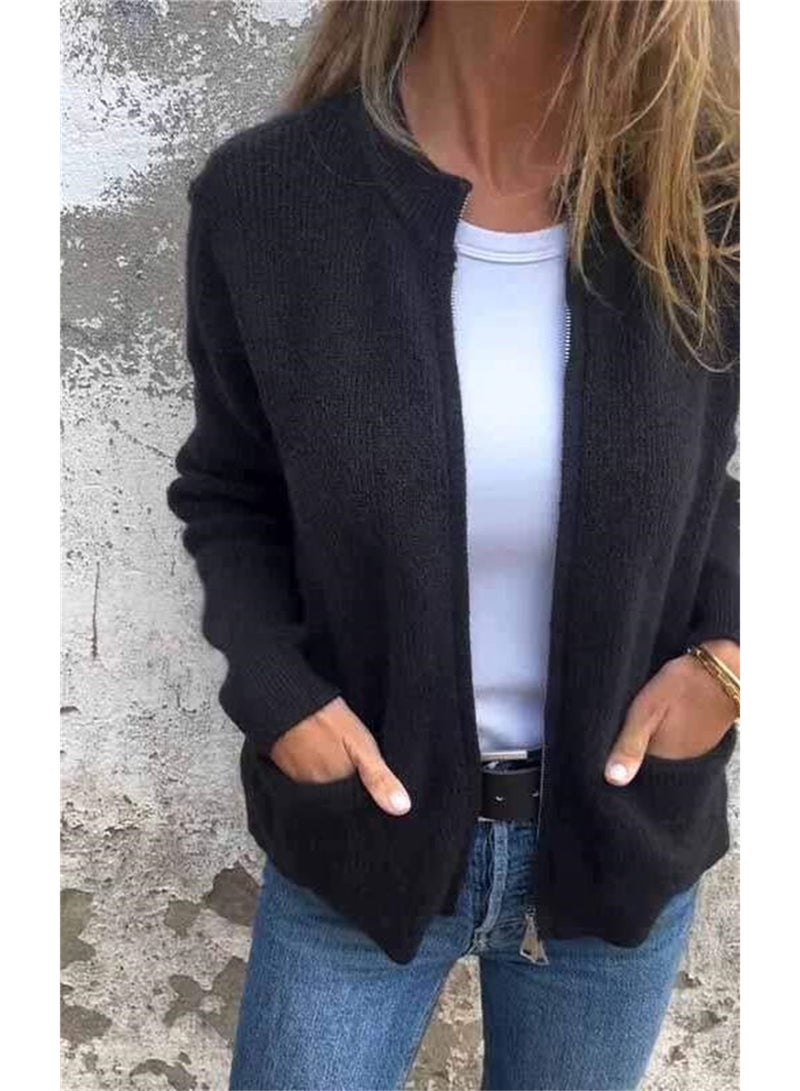 Fall/Winter Women's Best-Selling Fashion Solid Color Buttoned Loose-Peaked Zipper Padded Jacket Coat - Image 1