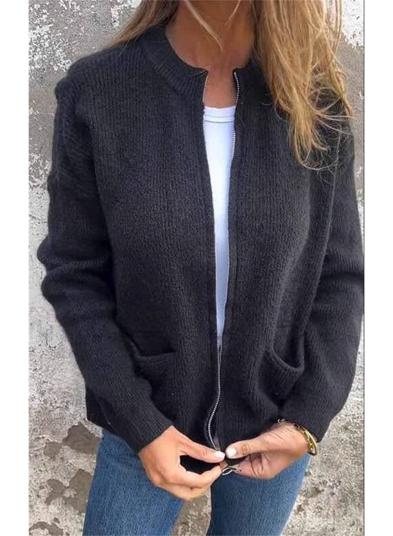 Fall/Winter Women's Best-Selling Fashion Solid Color Buttoned Loose-Peaked Zipper Padded Jacket Coat - Image 2