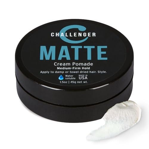 Challenger Matte Cream Pomade Natural Shine Free Styling Product Medium Firm AllDay Hold Travel Friendly Water Based Hair Gel For All Hair Types 15oz - Image 1