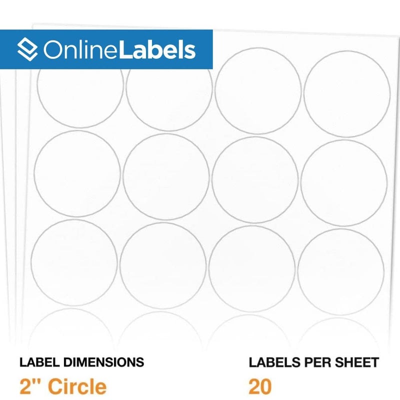 Online Labels ملصقات أونلاين 2" دائرية - لاصق دائم، أبيض غير لامع - لأغطية الجرار، تعبئة المنتجات، والهدايا - لطابعات الحبر وطابعات الليزر - عبوة تحتوي على 2,000 ملصق، 100 ورقة OL5375WX - Image 2