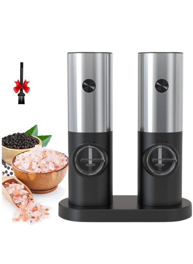 Ailily Electric Salt and Pepper Grinder Set: Rechargeable Pepper Mills with Adjustable Coarseness - Automatic Battery Operated Spices Shaker  in Stainless Steel - Image 1
