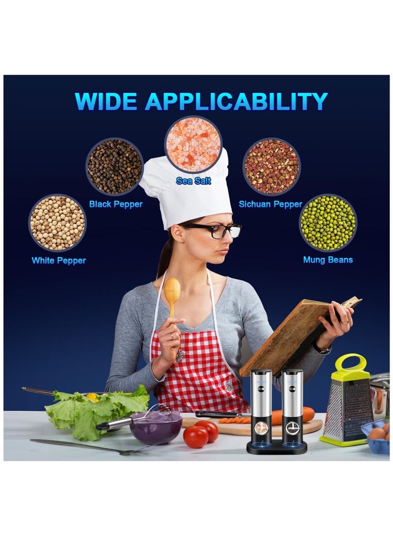 Ailily Electric Salt and Pepper Grinder Set: Rechargeable Pepper Mills with Adjustable Coarseness - Automatic Battery Operated Spices Shaker  in Stainless Steel - Image 4