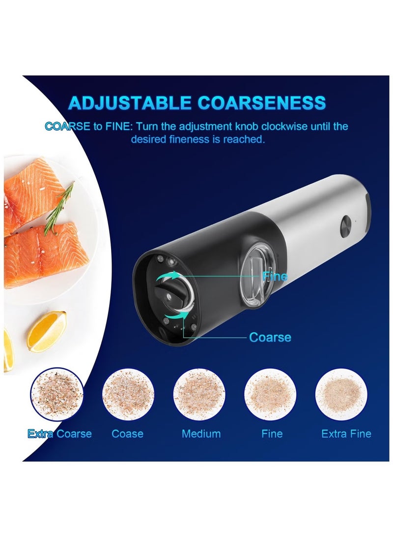 Ailily Electric Salt and Pepper Grinder Set: Rechargeable Pepper Mills with Adjustable Coarseness - Automatic Battery Operated Spices Shaker  in Stainless Steel - Image 3