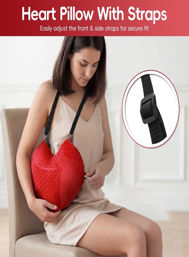 okmaba Heart Surgery Pillow & Hysterectomy Pillow, Chest and Abdominal Support Pillow with Dual Straps, Heart-Shaped Sternum and Incision Protection Pillow for Post Surgery Recovery (Red) - Image 4