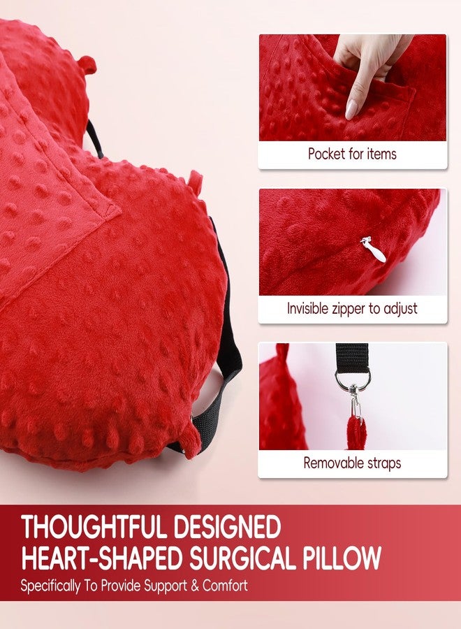 okmaba Heart Surgery Pillow & Hysterectomy Pillow, Chest and Abdominal Support Pillow with Dual Straps, Heart-Shaped Sternum and Incision Protection Pillow for Post Surgery Recovery (Red) - Image 3