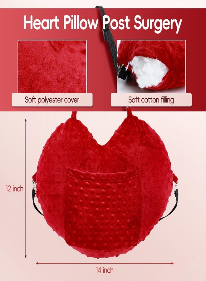 okmaba Heart Surgery Pillow & Hysterectomy Pillow, Chest and Abdominal Support Pillow with Dual Straps, Heart-Shaped Sternum and Incision Protection Pillow for Post Surgery Recovery (Red) - Image 2