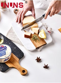 UNUNS Cutting Board With Handle,Wooden Chopping Board With Marble And Natural Wood,Serving Board For Steak Fruits Bread,White  - Image 5
