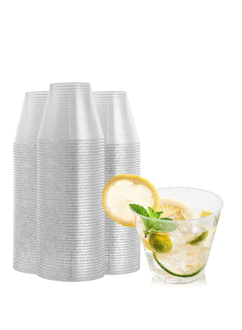 SYOSI Disposable Plastic Cups Plastic Champagne Flutes Silver Glitter Plastic Cups 250ml Stemless Disposable Silver Rim Glasses Shatterproof Reusable Perfect For Wedding Party Birthday Cup 20 Pack - Image 1