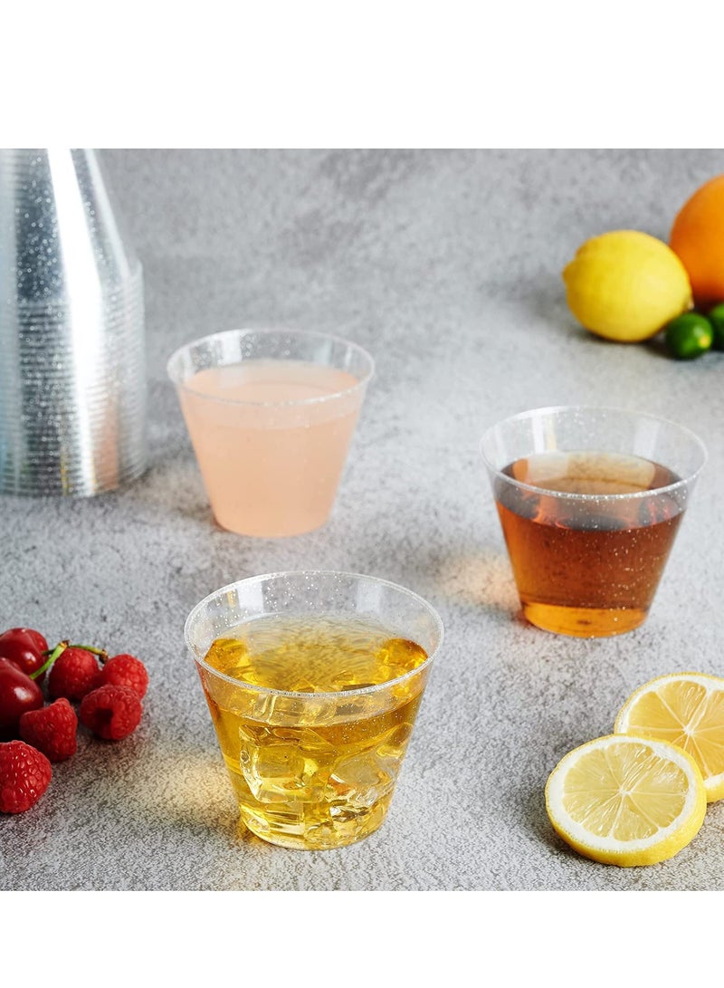SYOSI Disposable Plastic Cups Plastic Champagne Flutes Silver Glitter Plastic Cups 250ml Stemless Disposable Silver Rim Glasses Shatterproof Reusable Perfect For Wedding Party Birthday Cup 20 Pack - Image 3