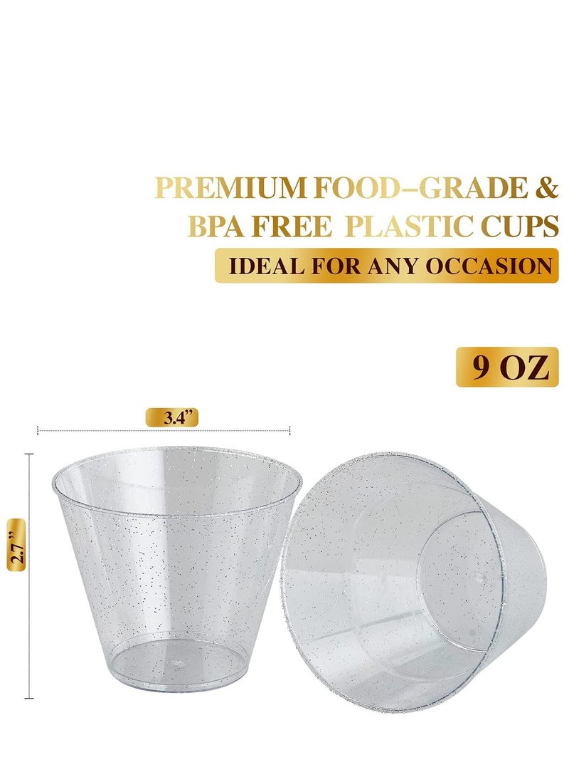 SYOSI Disposable Plastic Cups Plastic Champagne Flutes Silver Glitter Plastic Cups 250ml Stemless Disposable Silver Rim Glasses Shatterproof Reusable Perfect For Wedding Party Birthday Cup 20 Pack - Image 2