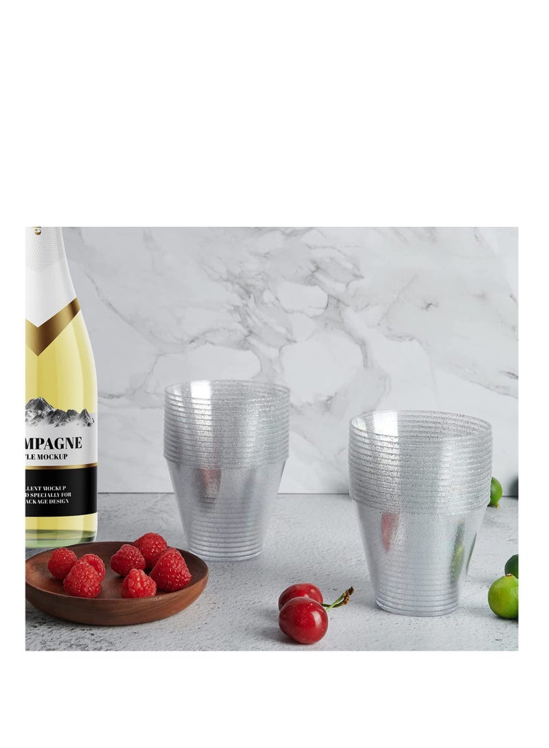 SYOSI Disposable Plastic Cups Plastic Champagne Flutes Silver Glitter Plastic Cups 250ml Stemless Disposable Silver Rim Glasses Shatterproof Reusable Perfect For Wedding Party Birthday Cup 20 Pack - Image 4