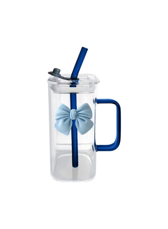 كوب زجاجي متعدد الألوان من فيونكا، مزود بمقبض وماصة - Image 1