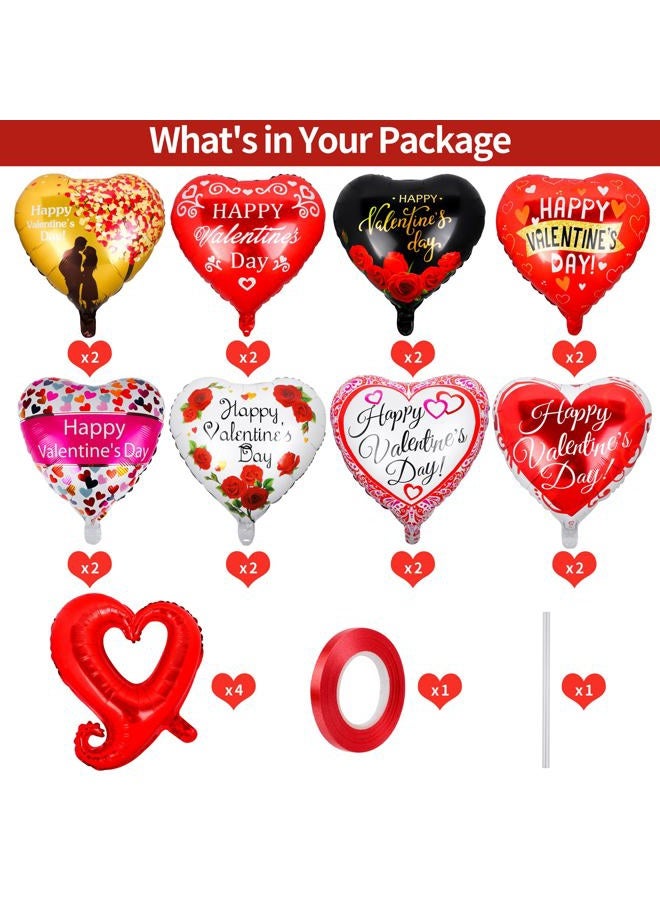 ADXCO 20 Pieces Happy Valentines Day Balloons Red and Pink Aluminum Foil Balloons Heart Shaped Balloons and Hook I Love You Balloons with Ribbon for Valentines Day Wedding Decor Romantic Photo Props - Image 2
