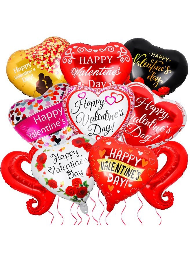 ADXCO 20 Pieces Happy Valentines Day Balloons Red and Pink Aluminum Foil Balloons Heart Shaped Balloons and Hook I Love You Balloons with Ribbon for Valentines Day Wedding Decor Romantic Photo Props - Image 1