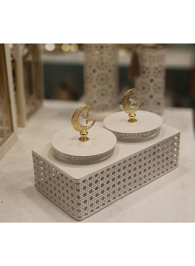 NAMA Ramadan date or sugar treats, 2 glass bowls with metal lids - Image 1