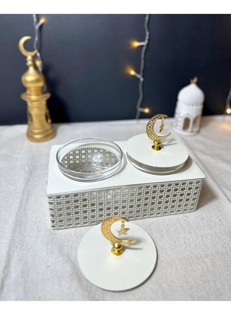 NAMA Ramadan date or sugar treats, 2 glass bowls with metal lids - Image 2