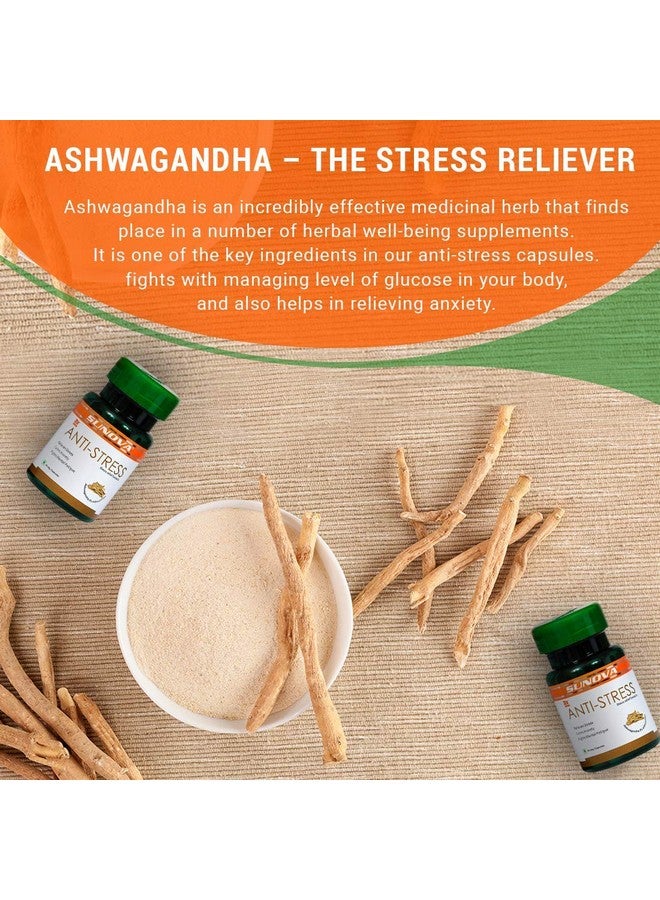 SUNOVA Anti-Stress Capsules - Herbal Stress Relief Formula , Ashwagandha Extract for Relieving Stress, Calming Anxiety - 60 Veg. Capsules x Pack of 3 - Image 5