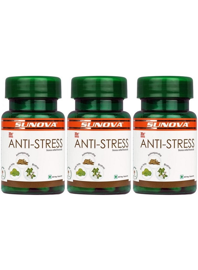 SUNOVA Anti-Stress Capsules - Herbal Stress Relief Formula , Ashwagandha Extract for Relieving Stress, Calming Anxiety - 60 Veg. Capsules x Pack of 3 - Image 1
