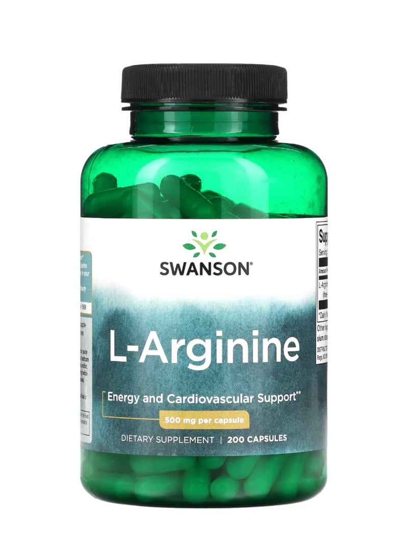 SWANSON L-Arginine 500 mg 200 Capsules - Image 1