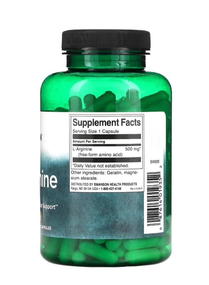 SWANSON L-Arginine 500 mg 200 Capsules - Image 2