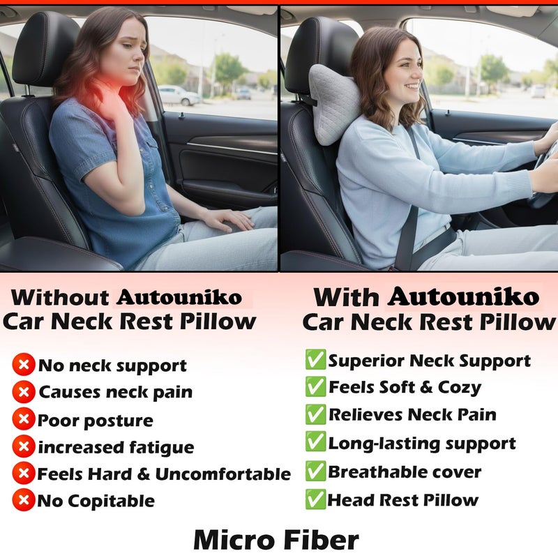 AUTOUNIKO Velvet Soft car Neck Pillow for Travel, Travel Rest Pillow/Cushion Set of Pillows Compatible with All Cars - Pack of 2 Pieces (Grey) - Image 3
