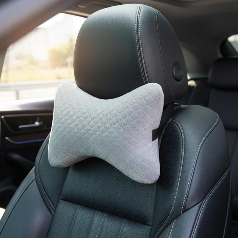 AUTOUNIKO Velvet Soft car Neck Pillow for Travel, Travel Rest Pillow/Cushion Set of Pillows Compatible with All Cars - Pack of 2 Pieces (Grey) - Image 1