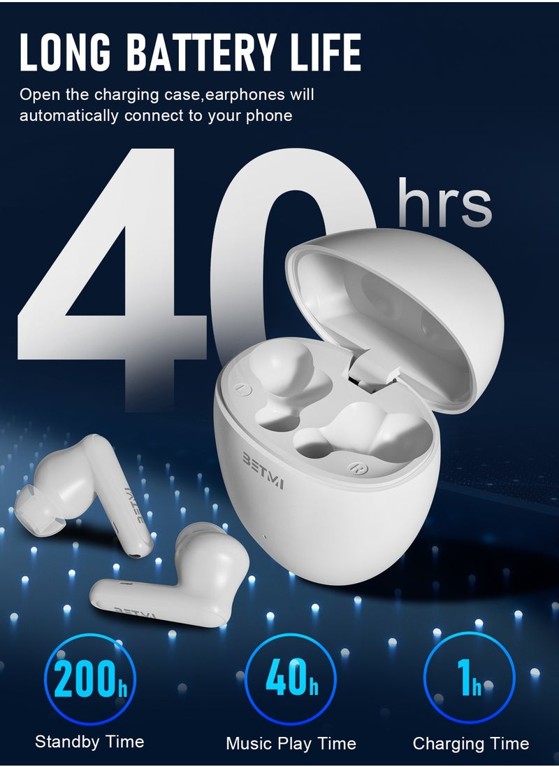 BETMI - BETMI - True Wireless Earbuds - In-Ear Bluetooth5.4 Headphones, IPX5 Waterproof TWS With Dual Mic For Sport, Light-Weight Earphones For Android iOS/iPhone - White - Image 1
