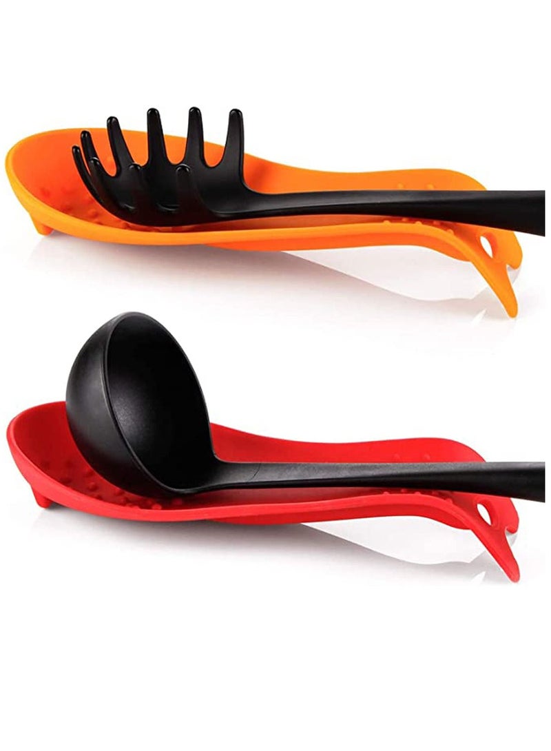 KASTWAVE Silicone Spoon Rests, 2 Pack Big Flexible Almond-Shaped Spoon Holder for Kitchen Cooking Utensil Rest Ladle Spoon Holder for Countertop Vibrant Colors 7.68 X 3.74 inches - Image 2