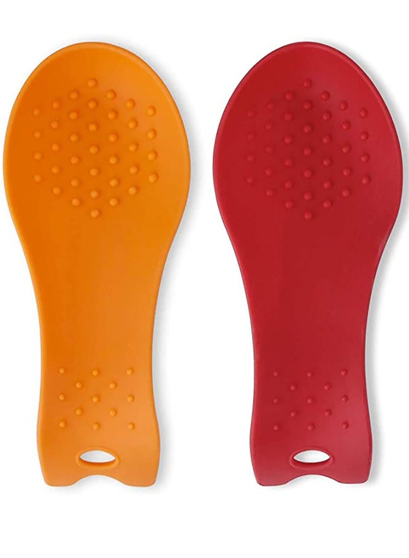 KASTWAVE Silicone Spoon Rests, 2 Pack Big Flexible Almond-Shaped Spoon Holder for Kitchen Cooking Utensil Rest Ladle Spoon Holder for Countertop Vibrant Colors 7.68 X 3.74 inches - Image 1