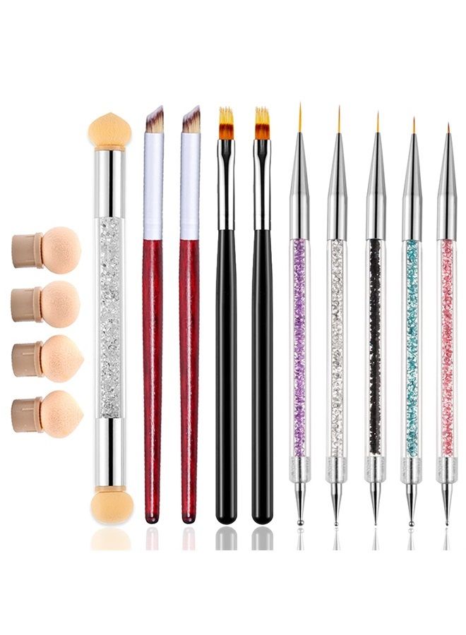 WOKOTO 10 Pcs Nail Ombre Brushes For Acrylic Nails Nail Art Brushes Kit With 4 Nail Sponges Tips Gradient Nail Brushes Ombre 5 Size 2 Way Nail Liner Brushes And Nail Dotting Tools Kit - Image 1