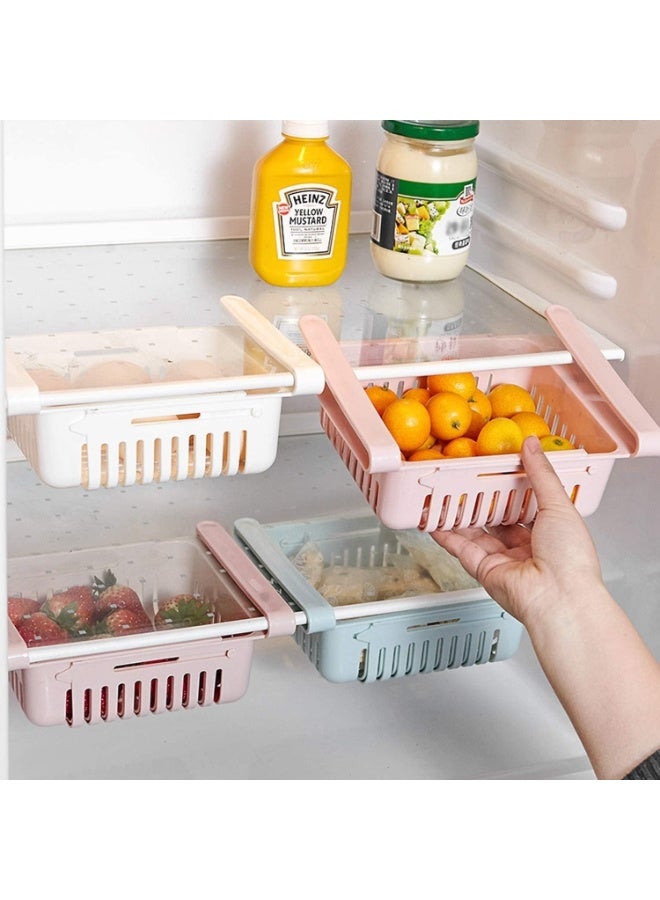 Happy Home 4 Pack Kitchen Fridge Drawer Organisers Retractable Refrigerator Partition Storage Rack Plastic Fridge Shelf Holder Box Retractable Drawer Organizer For Vegetables And Fruits - Image 1