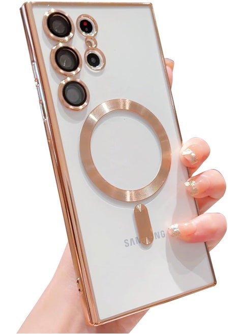 Compatible Samsung Galaxy S23 Ultra 5G Case Magnetic with Full Camera Lens Protective for Women Girls, Cover Phone Case for Samsung Galaxy S23 Ultra Case Cover 6.8 Inches (Gold)